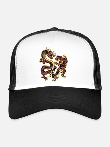 Dragon et Chinois Tigre - Casquette trucker  - blanc/noir - Devant