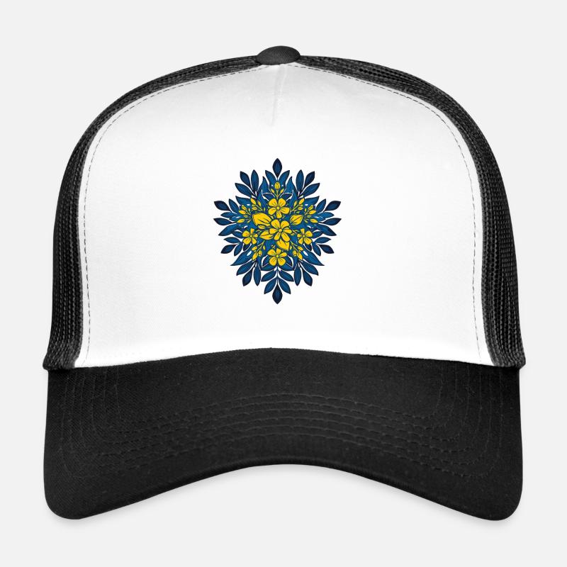 Mandala de la Constellation Florale Bleu-Jaune Casquette trucker 