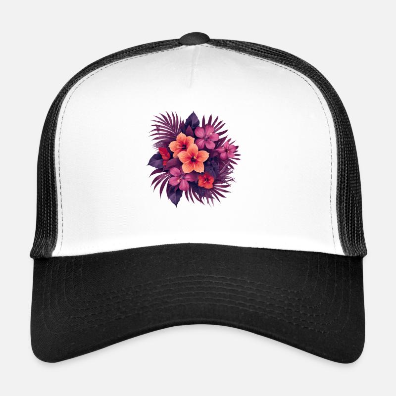 Fleurs tropicales en orange pourpre Casquette trucker 