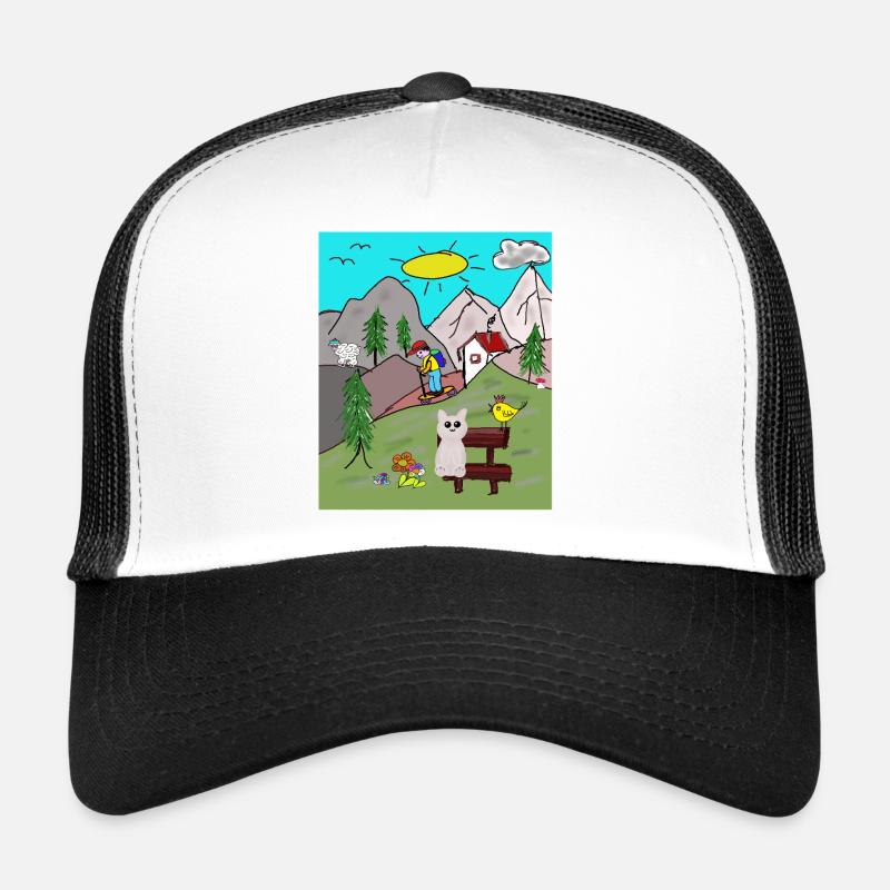 Funny Alpine Idyll Cartoon Holiday Mountains Mountains Trucker Cap