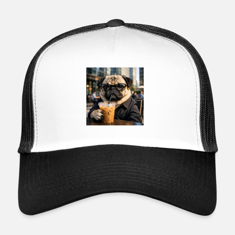 Pug Coffee Break Funny Realistic Dog Lovers Trucker Cap