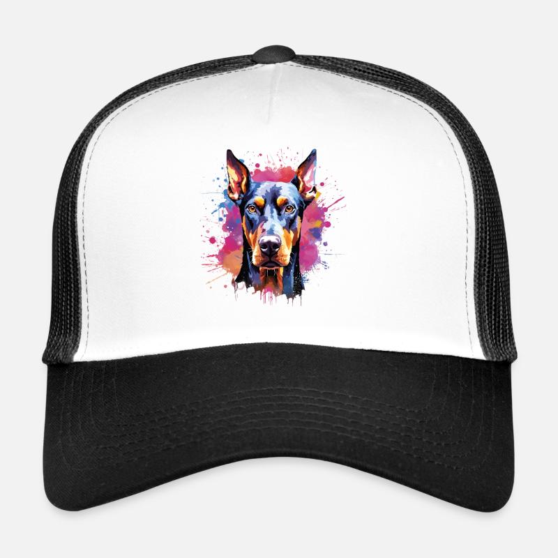 Portrait vibrant du doberman à l’aquarelle Casquette trucker 