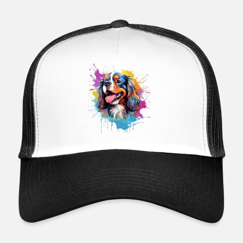 Cavalier King Charles Spaniel Splash Color - Trucker Cap - white/black