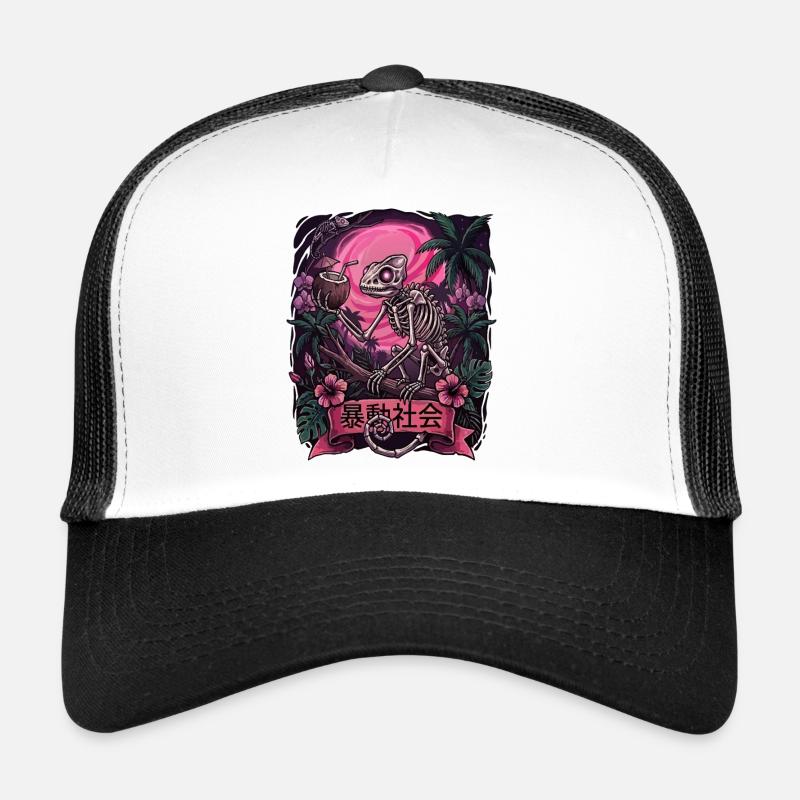 Skeleton in Neon Jungle With Chameleon Trucker Cap