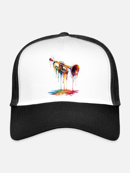 Trompette avec de la peinture qui goutte - Casquette trucker  - blanc/noir - Devant