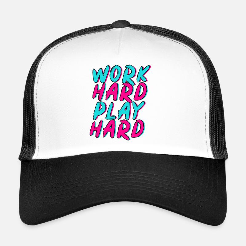 Work Hard Play Hard Neon Fun Trucker Cap