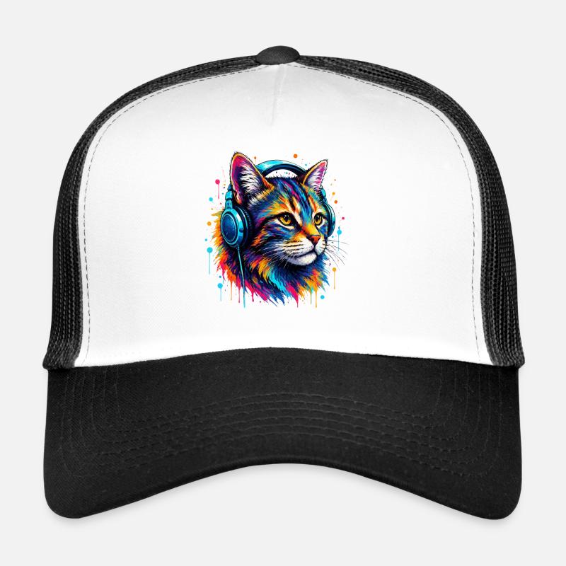 Portrait de chat avec casque Casquette trucker 
