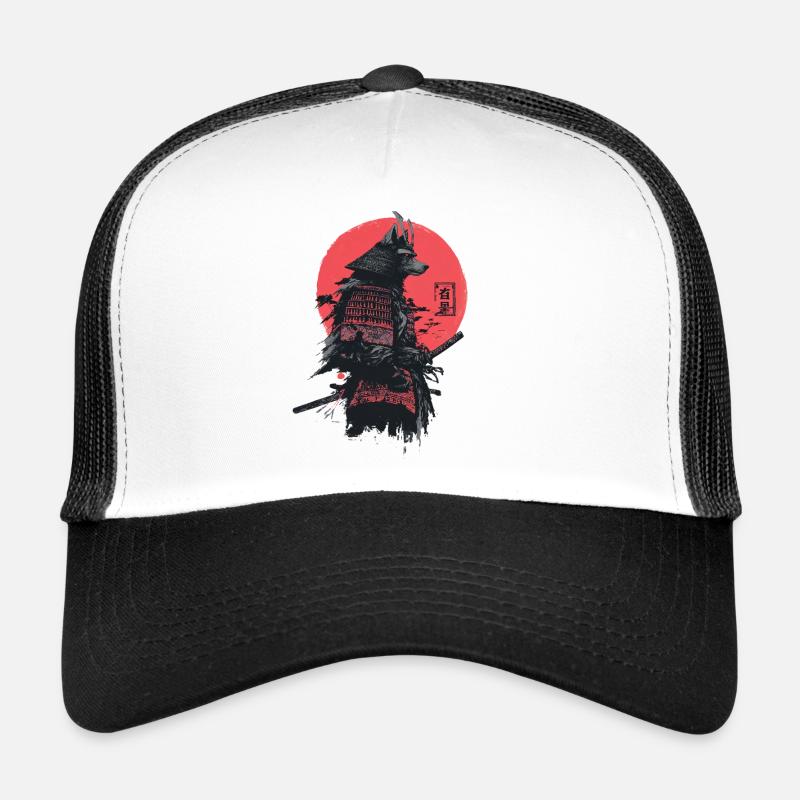 Samurai-Wolf in roter Sonnenrüstung Trucker Cap