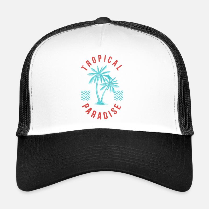 Tropical Paradise Retro Palm Badge - Trucker Cap - white/black