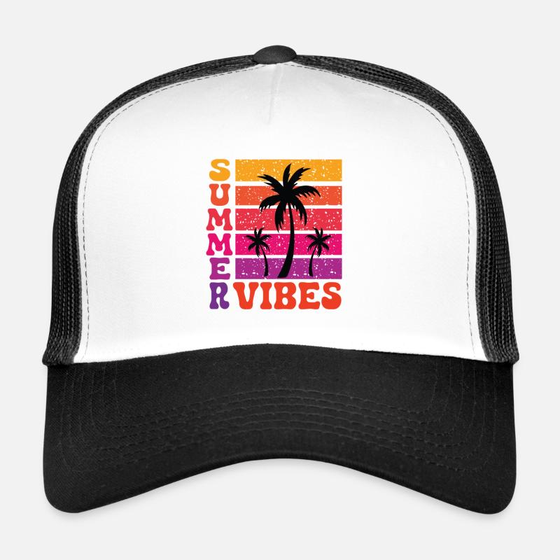 Summer Vibes Palm Trees Retro Sun Beach Trucker Cap
