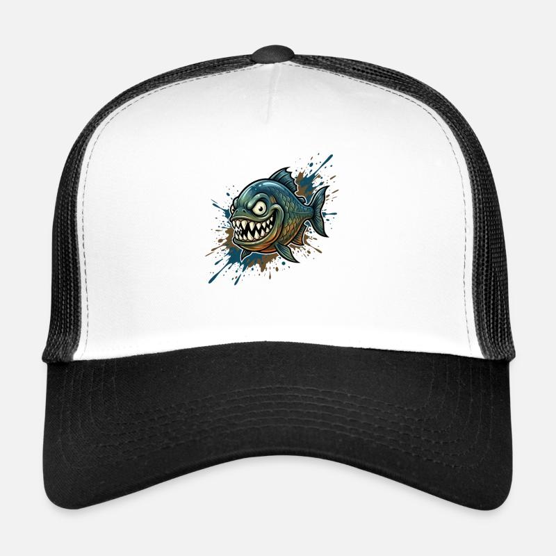Mutiger Piranha mit Farbspritzern Trucker Cap