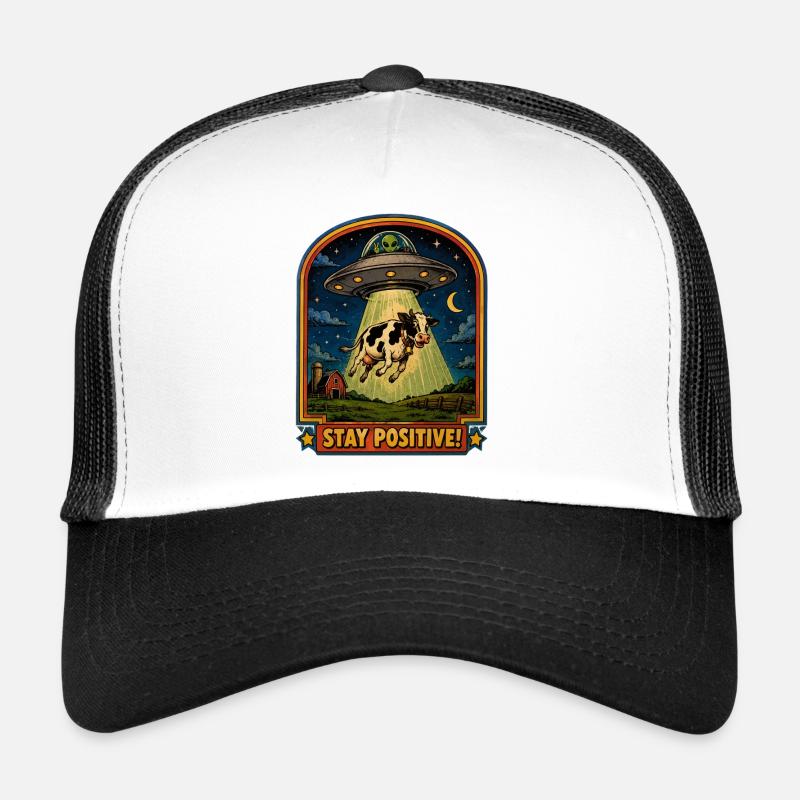 Cow in UFO light beam Trucker Cap