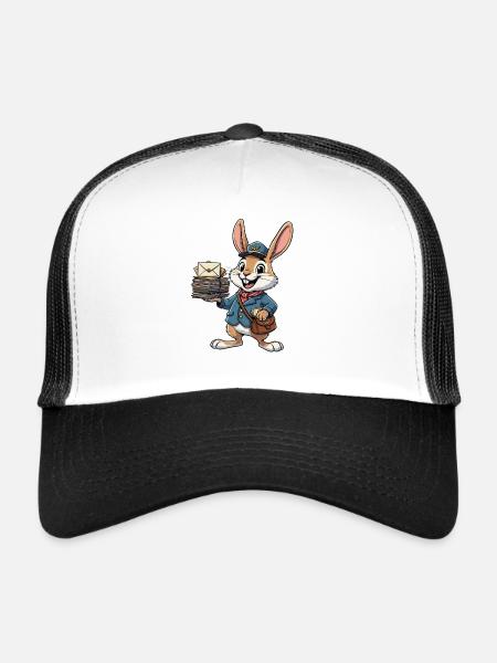 Rabbit as a postman with a stack of letters - Trucker Cap - white/black - Front