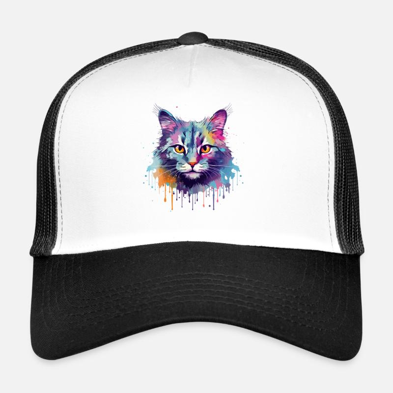 Art coloré en éclaboussures Face de chat en brume australienne Casquette trucker 