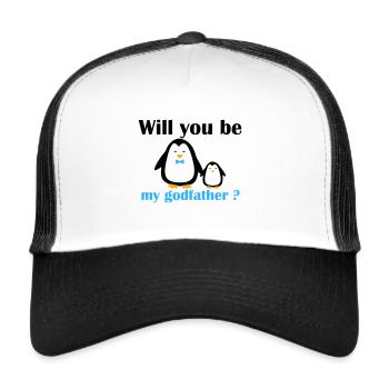 Do you want to be my godfather? - Cute penguin design - Trucker Cap - white/black - Front