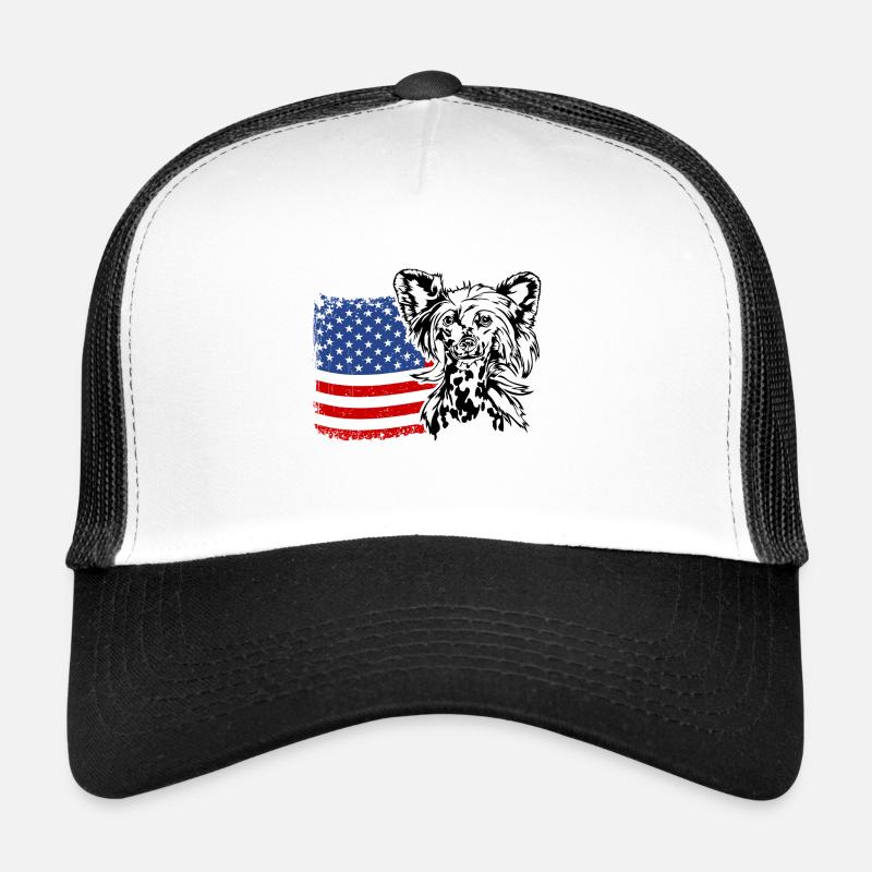 Chien chinois à crête US Amérique drapeau Wilsigns Casquette trucker 