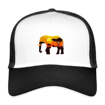 Elephant | Africa | Sunset | Steppe | Tree - Trucker Cap - white/black - Front