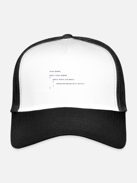 C # .NET Code Hello World Programmer Gift - Casquette trucker  - blanc/noir - Devant