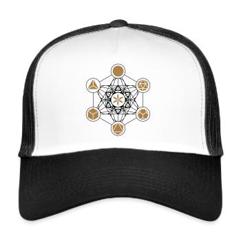 Metatrons Cube, Platonic Solids, Flower of Life - Trucker Cap - white/black - Front