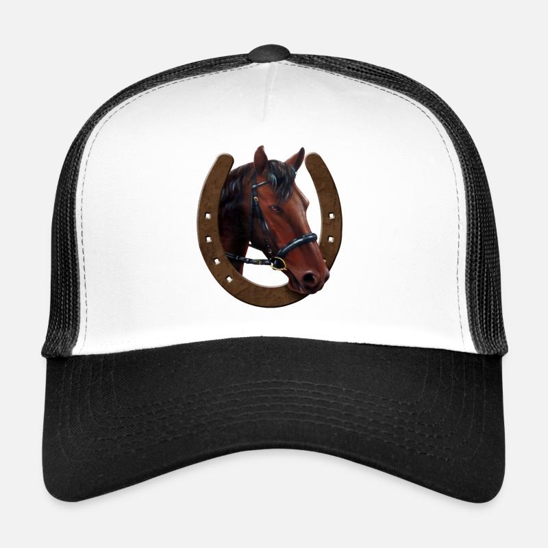 Tête de cheval et fer à cheval - Casquette trucker  - blanc/noir