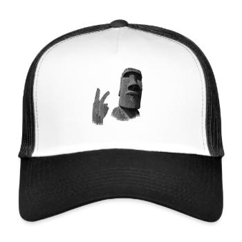 Witzige Osterinsel Moai Statue Fuck Off - Trucker Cap - Weiß/Schwarz - Vorne
