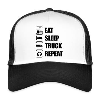 Essen Schlafen Truck Repeat,LKW, Straßenverkehr - Casquette trucker  - blanc/noir - Devant