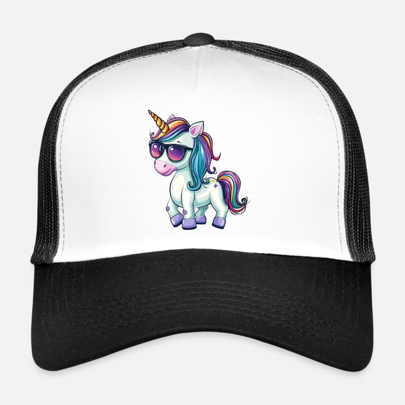 Einhorn Cool Sonnenbrille Einhörner Cartoon Comic - Trucker Cap - Weiß/Schwarz