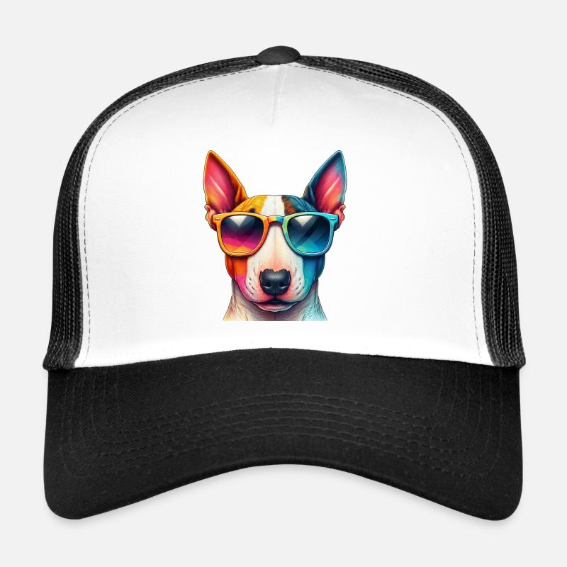 Bunter Bullterrier mit Sonnenbrille - Trucker Cap - Weiß/Schwarz