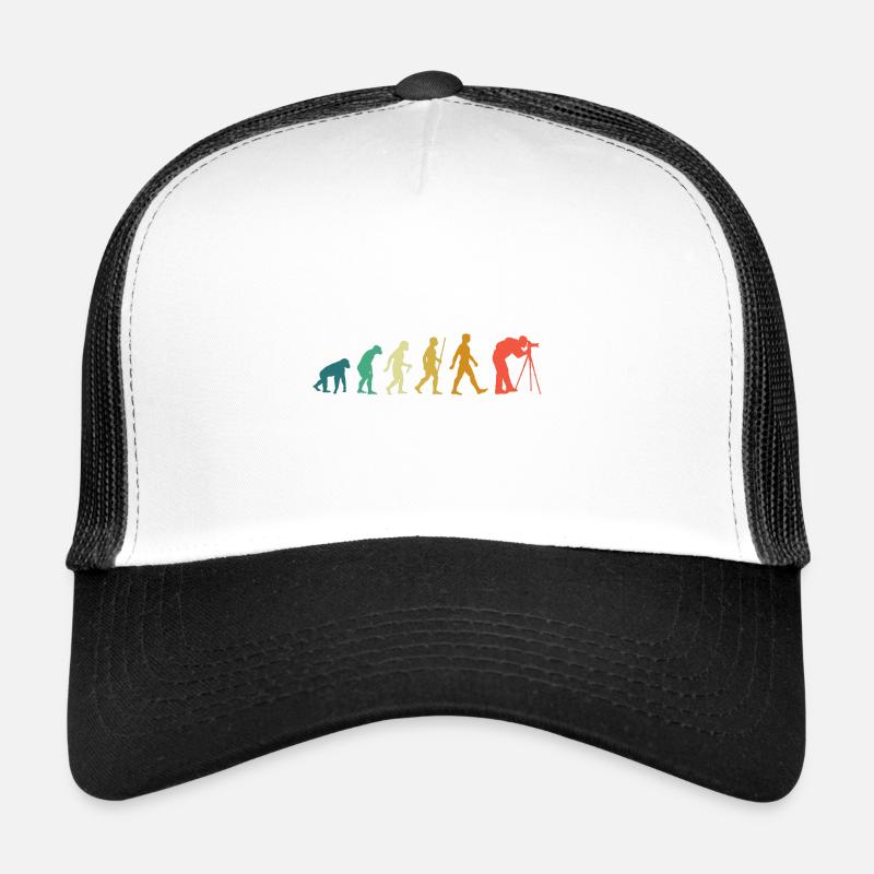 Fotografie Evolution, Fotograf mit Objektiv Kamera Trucker Cap