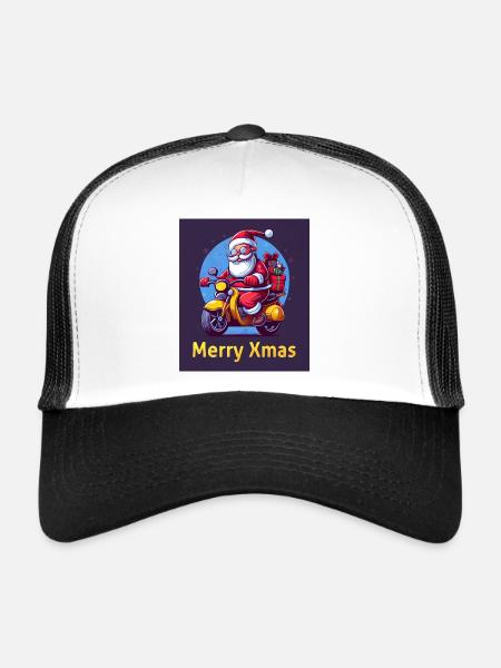 Noël avec moto et T-shirt / tasse cadeaux - Casquette trucker  - blanc/noir - Devant