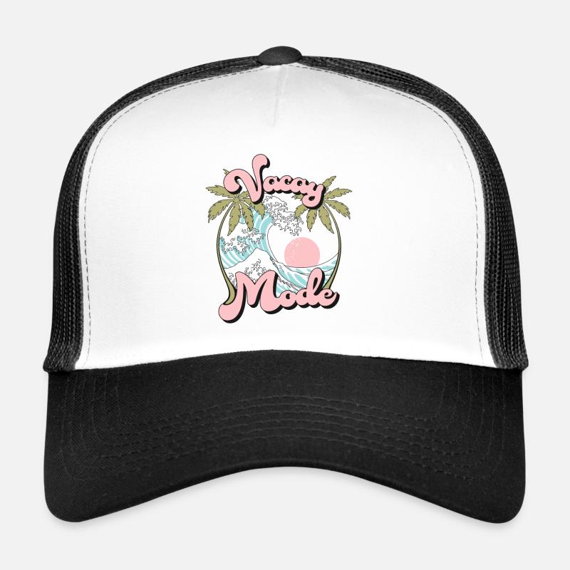 Vacay Mode Vacances d’été Palm Waves Rétro - Casquette trucker  - blanc/noir
