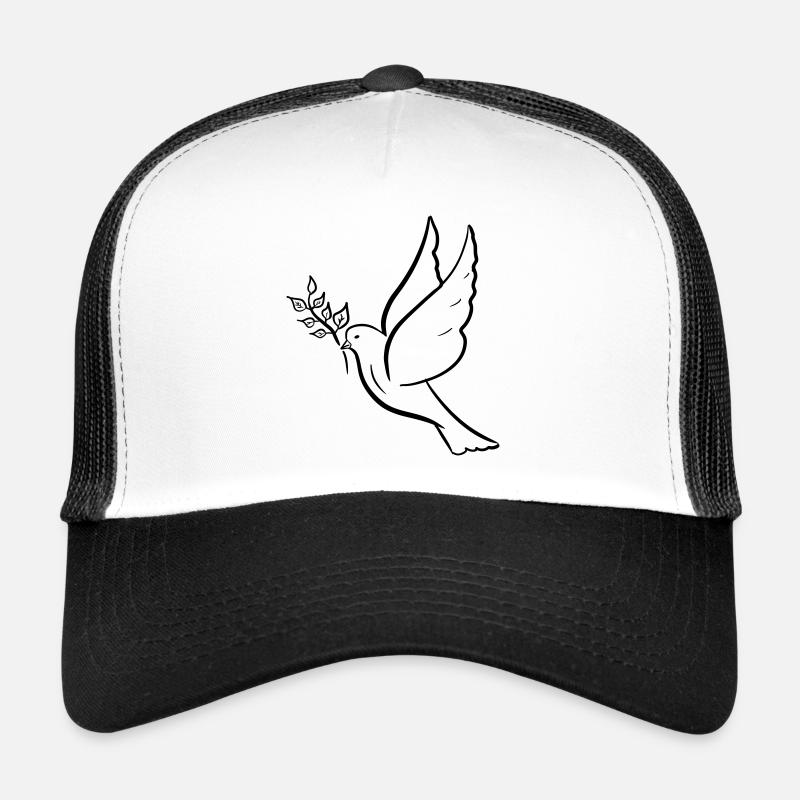 Colombe de la paix, dessinée à la main. Symbole de paix - Casquette trucker  - blanc/noir