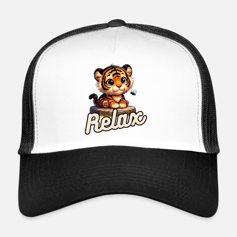 Süßes Tigerbaby mit einer Wespe und relaxen - Trucker Cap - Weiß/Schwarz
