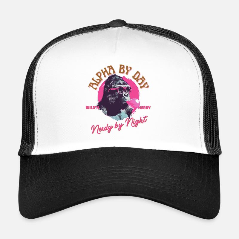 Gorille avec lunettes de soleil et chewing-gum rose Casquette trucker 