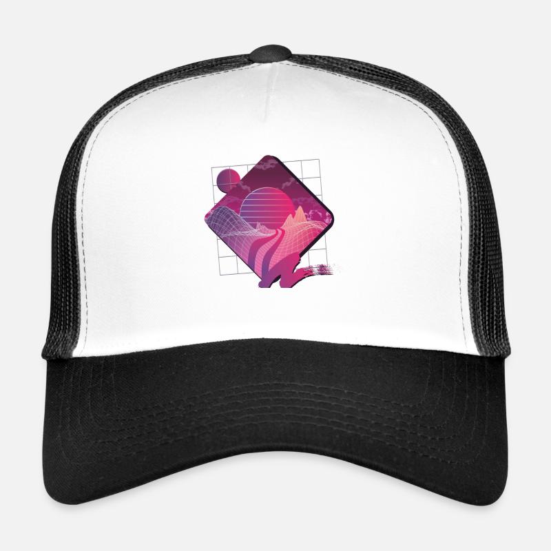 retrowave Landschaft - Trucker Cap - Weiß/Schwarz