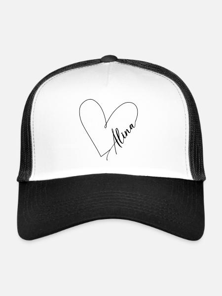 Alina Nom Ligne de coeur - Casquette trucker  - blanc/noir - Devant