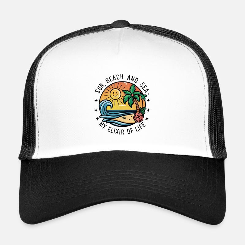 Le soleil, la plage et la mer - mon élixir de vie - Casquette trucker  - blanc/noir