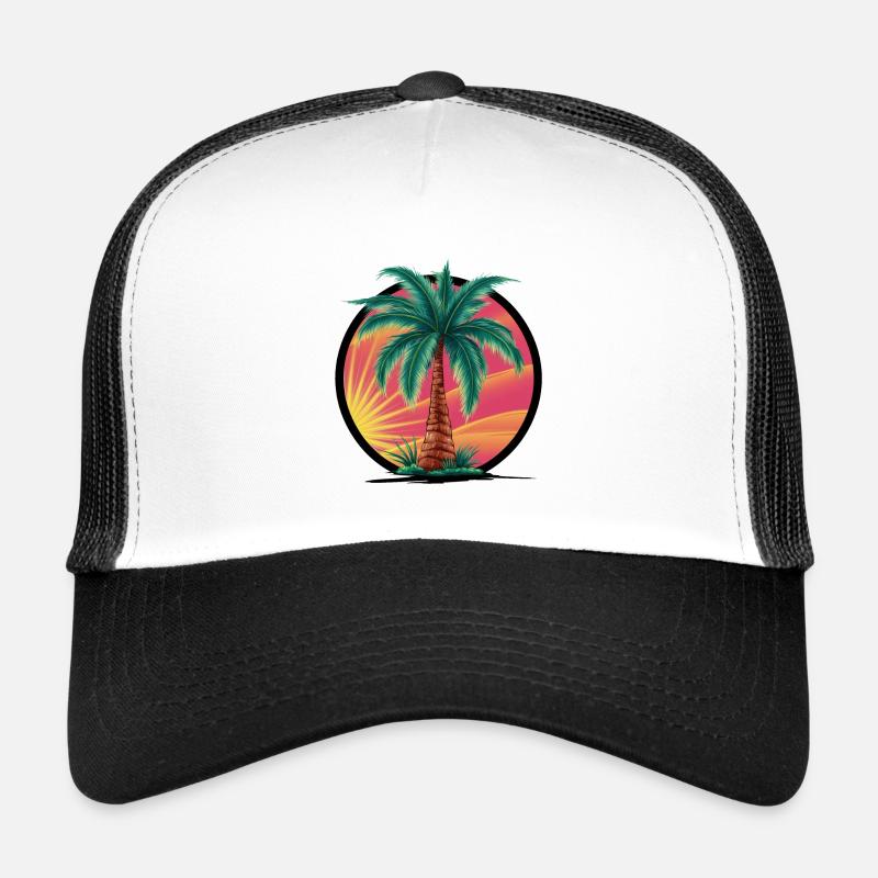 Tropical palm tree at sunset – holiday motif Trucker Cap