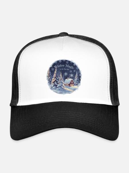 La magie de l’hiver est dans l’air – Paysage d’hiver - Casquette trucker  - blanc/noir - Devant