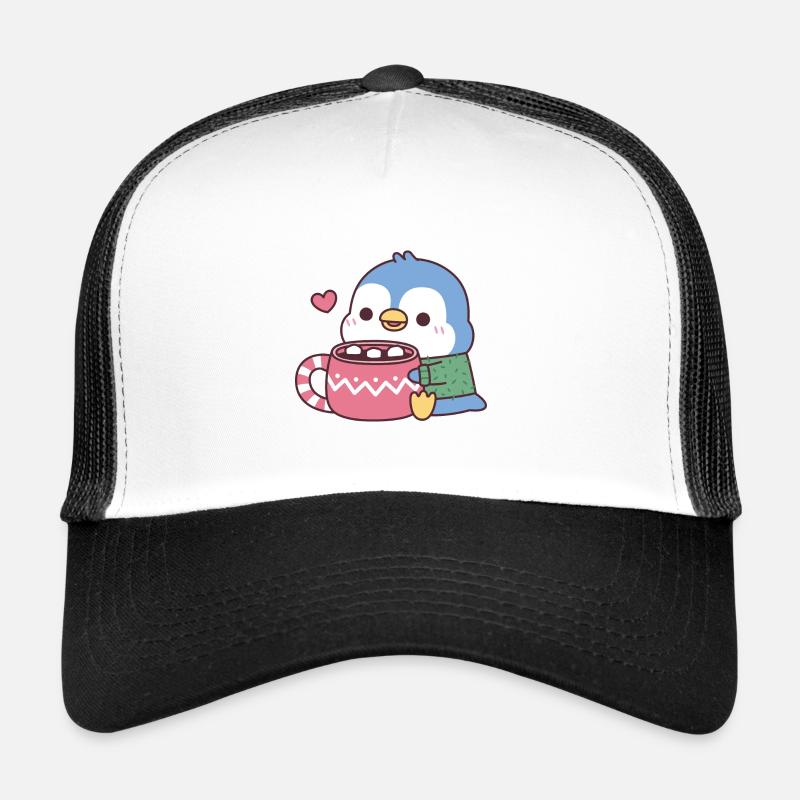 Le mignon pingouin bleu aime le chocolat chaud avec de la guimauve Casquette trucker 