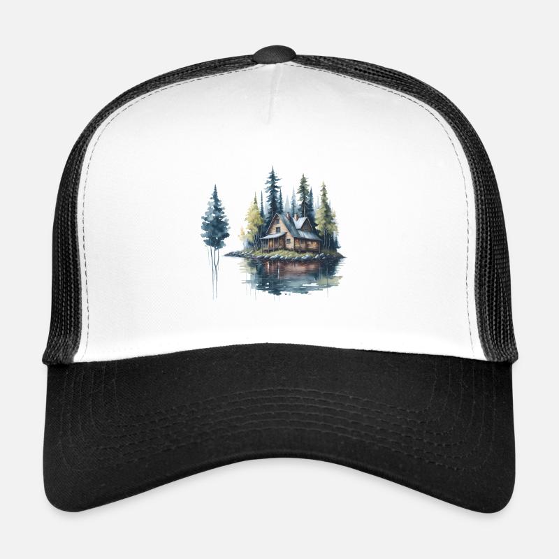 Cabane au lac Aquarelle Casquette trucker 
