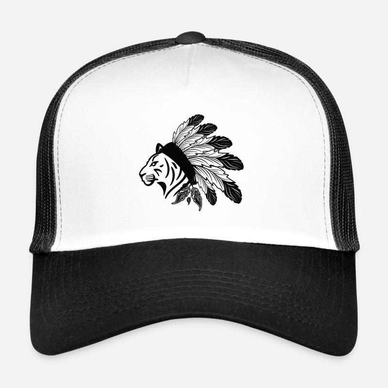 Tiger Häuptlingskopf - Trucker Cap - Weiß/Schwarz
