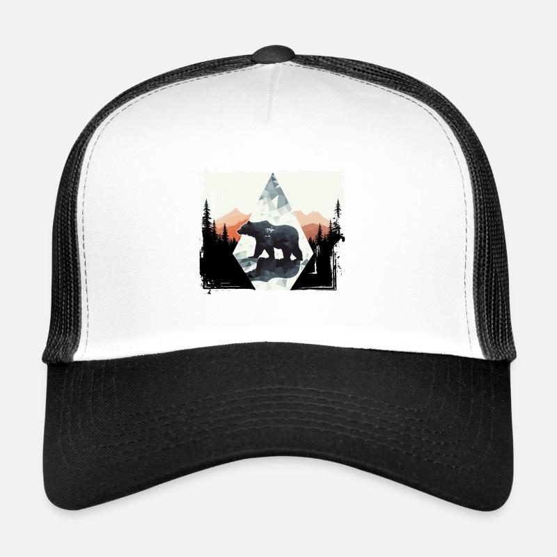 Abstrakter Bär in den Bergen - Trucker Cap - Weiß/Schwarz