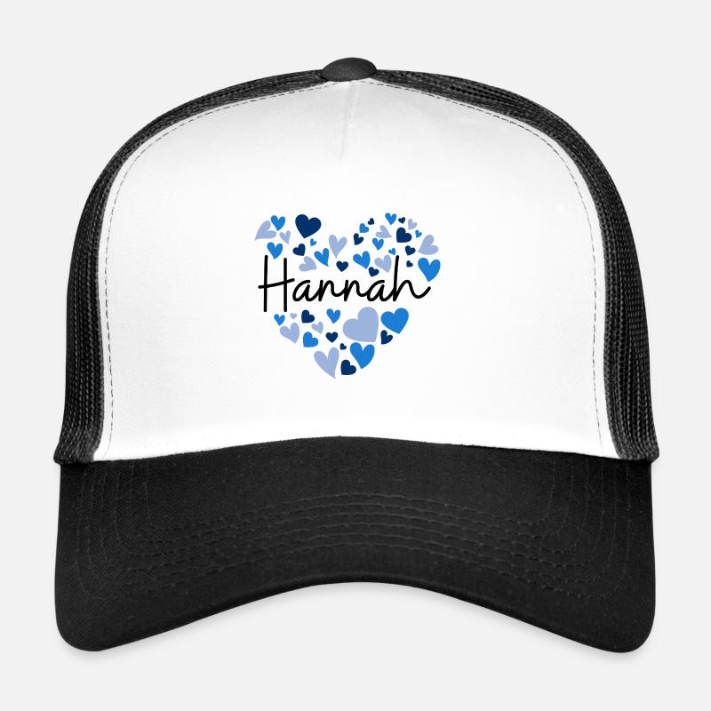 Hannah Name Design with Heart-Shaped blue Hearts Trucker Cap