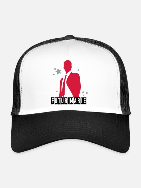 futur marié - Casquette trucker  - blanc/noir - Devant