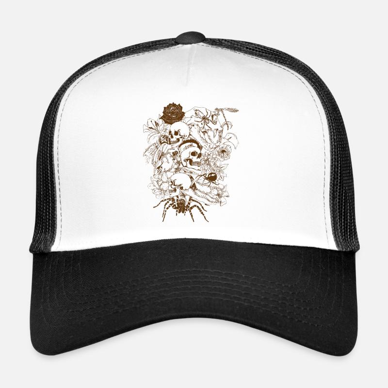 Skulls-and-Spiders-in-Brown Trucker Cap