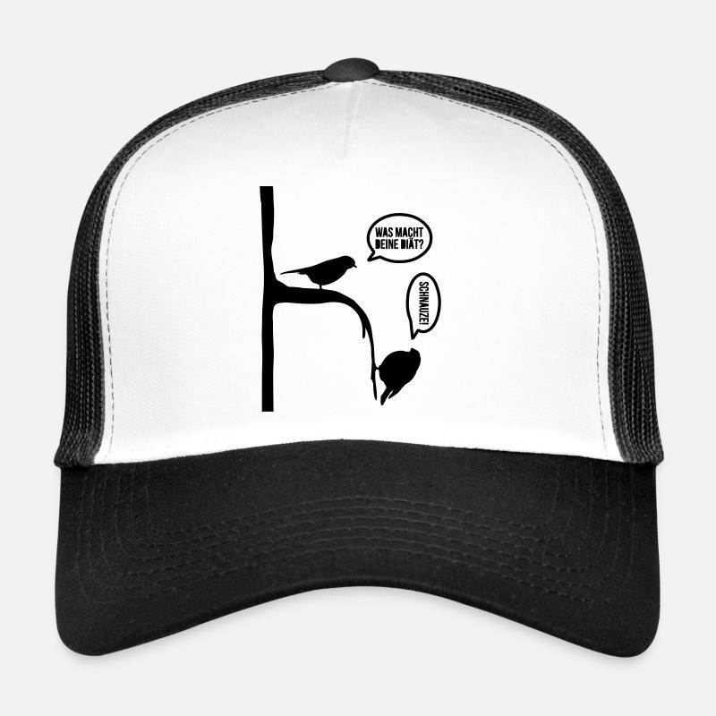 Vogel Diät Schnauze dick Spruch Vögel lustig - Trucker Cap - Weiß/Schwarz