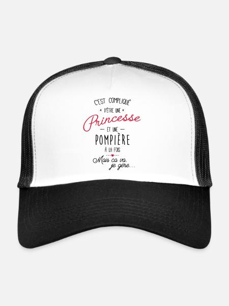Princesse et pompière - pompier - Casquette trucker  - blanc/noir - Devant