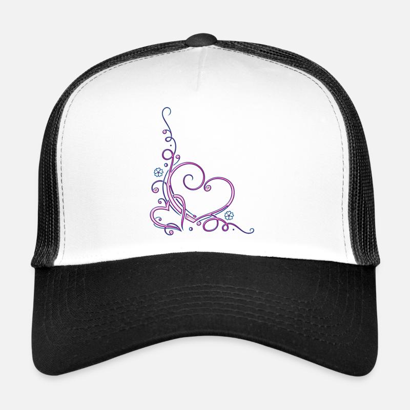 Deux coeurs avec des fleurs, rose et bleu Casquette trucker 
