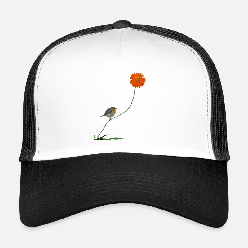 Robin avec fleur - Casquette trucker  - blanc/noir